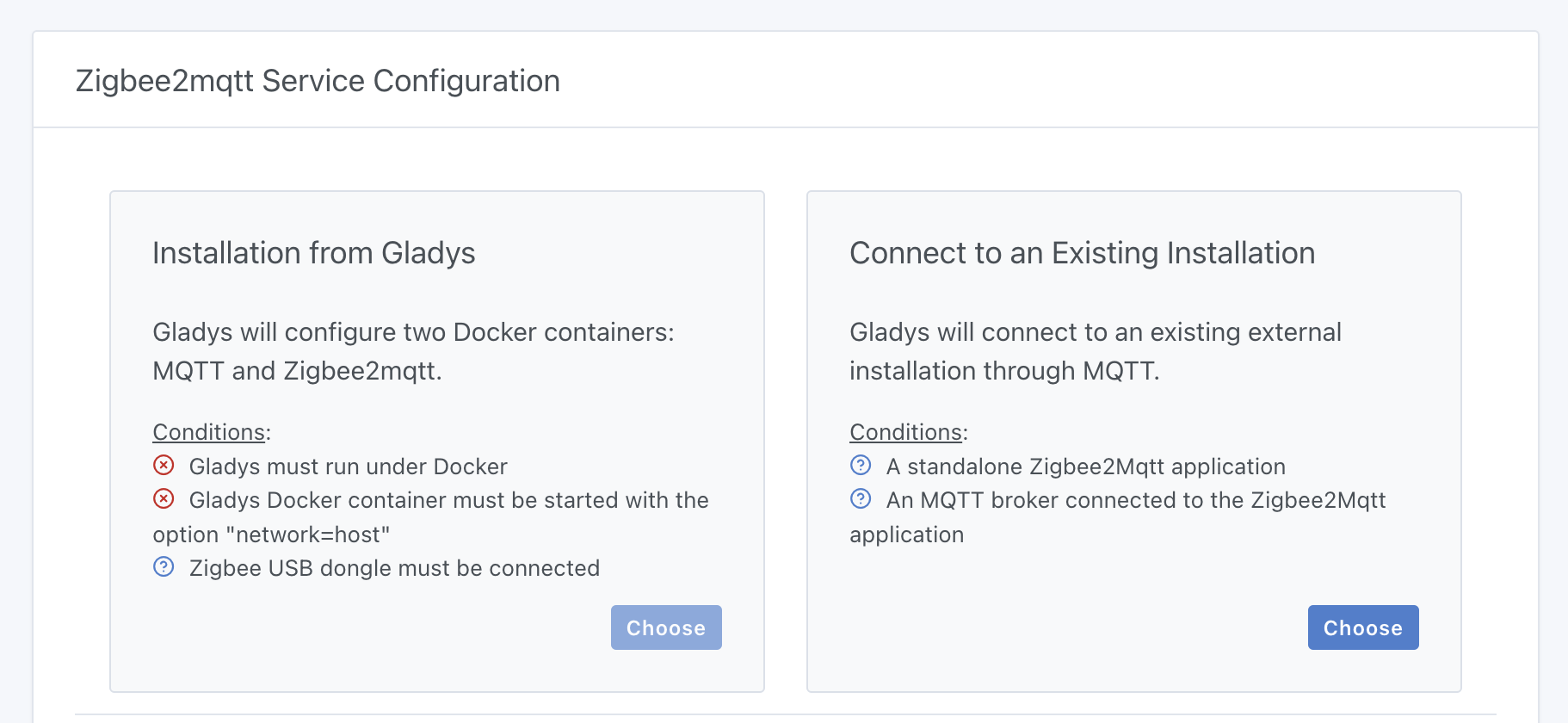 Gladys Zigbee2mqtt mode choice