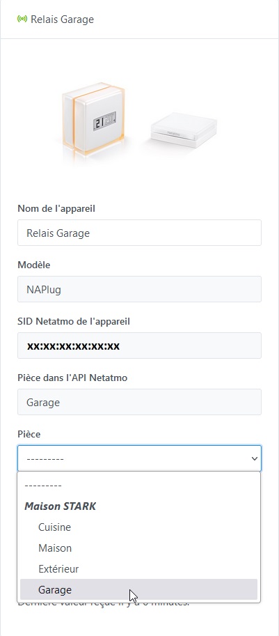Netatmo Integration - Appareil Netatmo - Sélection de la pièce