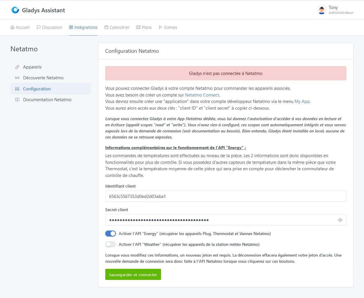 Integration Netatmo - Configuration - Déconnecté